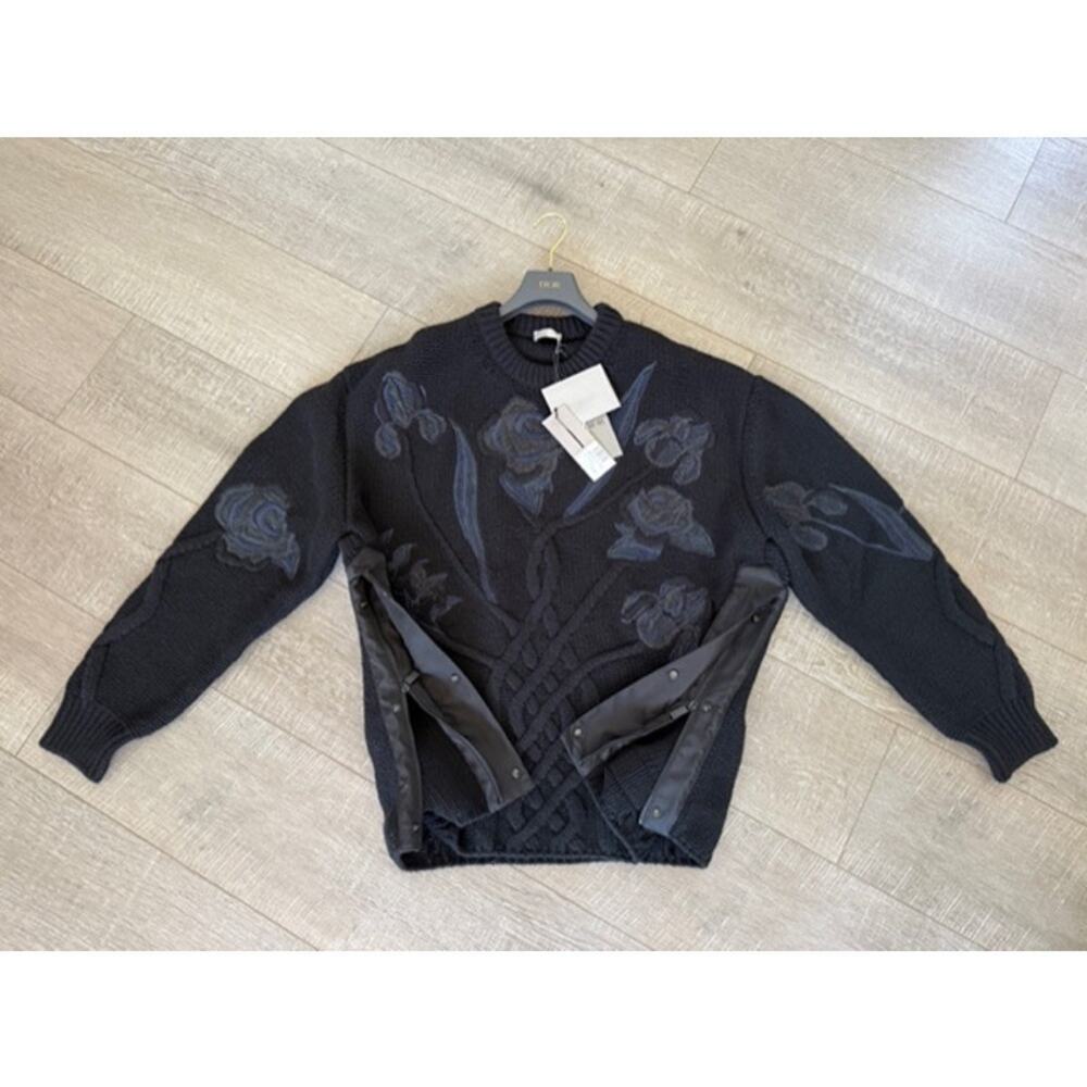 Men's Dior x Sacai NEW Black Wool Cashmere Knit Sweater Size L - Rare